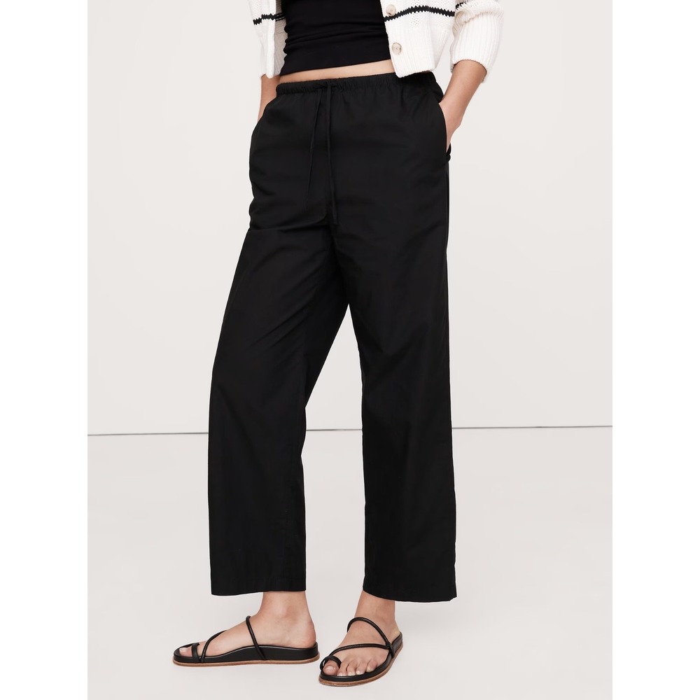 Banana Republic Cotton Poplin Pull-On Pants Large Black High Rise NWT Pockets - Picture 4 of 14